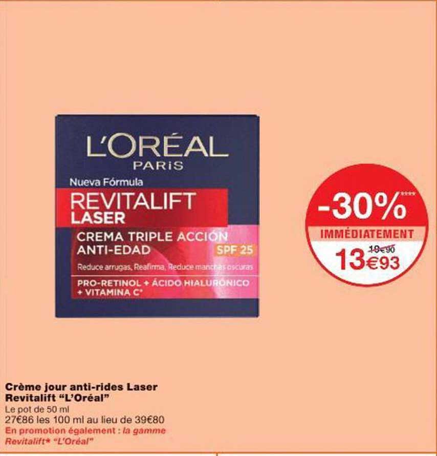 Crème jour anti-rides Laser Revitalift "L’Oréal"