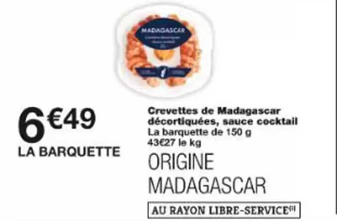 Crevettes de Madagascar décortiquées, sauce cocktail