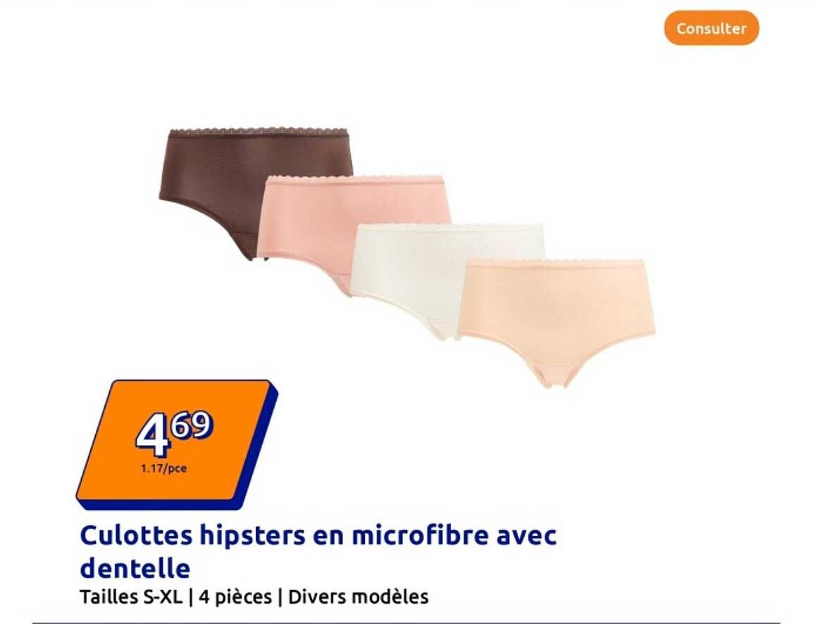Culottes hipsters en microfibre avec dentelle