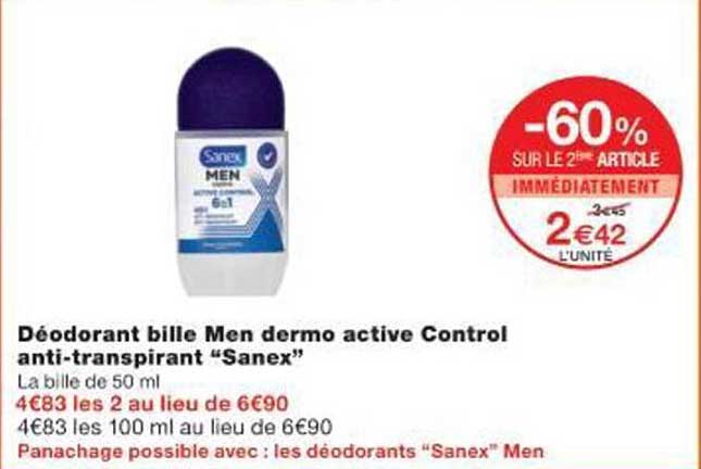Déodorant bille Men dermo active Control anti-transpirant “Sanex”