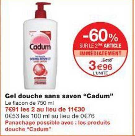 Gel douche sans savon "Cadum"