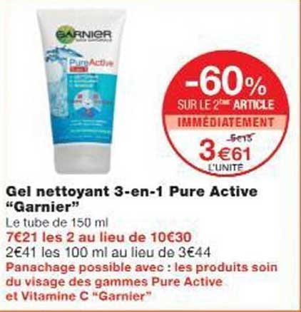 Gel nettoyant 3-en-1 Pure Active "Garnier"