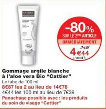 Gommage argile blanche à l'aloe vera Bio “Cattier”