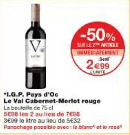 *I.G.P. Pays d'Oc Le Val Cabernet-Merlot rouge