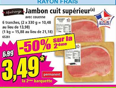 Jambon cuit supérieur avec couenne