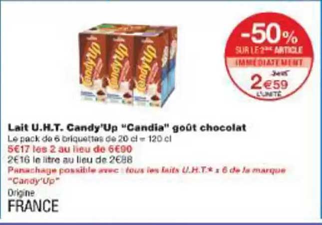 Lait U.H.T. Candy'Up "Candia" goût chocolat