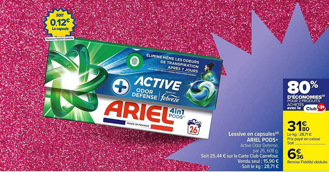 Lessive en capsules ARIEL PODS+ Active Odor Defense