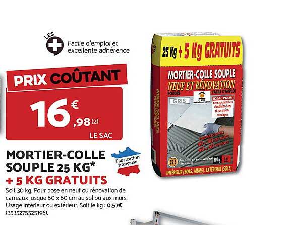 MORTIER-COLLE SOUPLE 25 KG + 5 KG GRATUITS