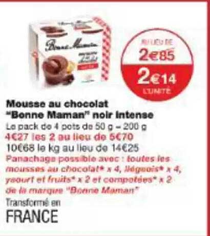 Mousse au chocolat "Bonne Maman" noir intense