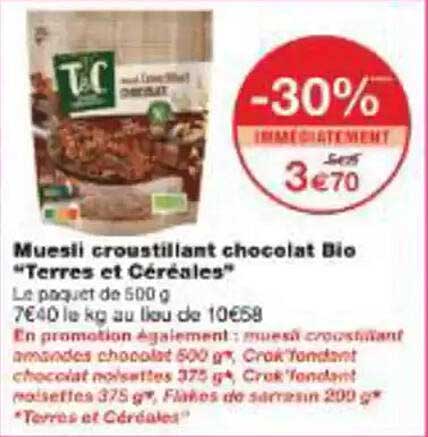 Muesli croustillant chocolat Bio “Terres et Céréales”