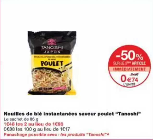 Nouilles de blé instantanées saveur poulet “Tanoshi”