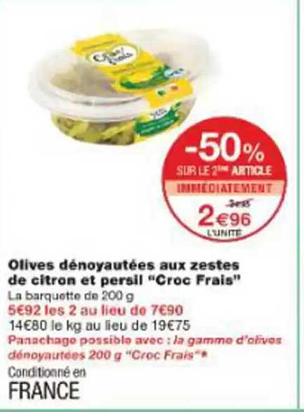 Olives dénoyautées aux zestes de citron et persil "Croc Frais"