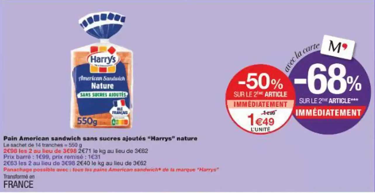 Pain Amoricain sandwich sans sucres ajoutés "Harry's" nature