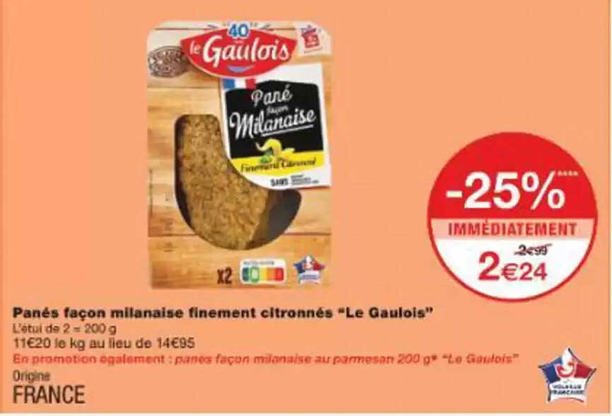 Panés façon milanaise finement citronnés "Le Gaulois"