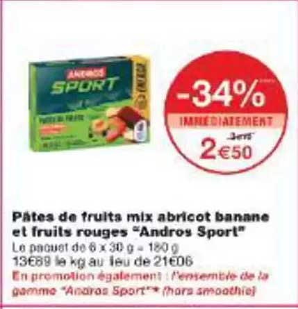 Pâtes de fruta mix abricot banane et fruits rouges “Andros Sport”