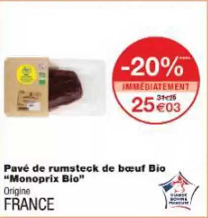 Pavé de rumsteck de bœuf Bio "Monoprix Bio"