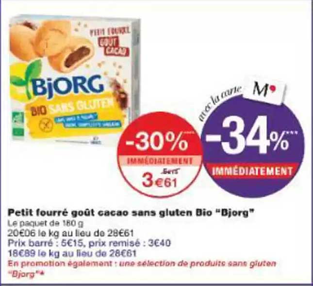 Petit fourré goût cacao sans gluten Bio "Bjorg"