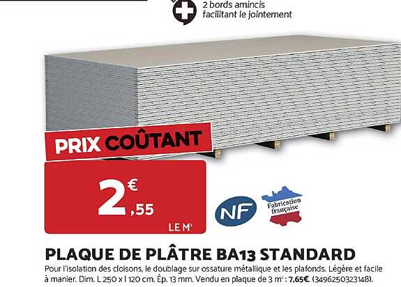 PLAQUE DE PLÂTRE BA13 STANDARD