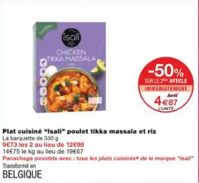 Plat cuisiné "Isali" poulet tikka massala et riz