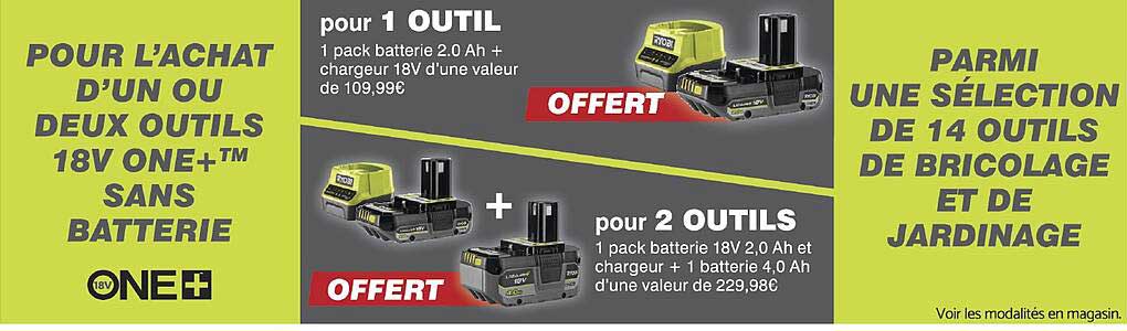 Pour l'achat d'un ou deux outils 18V ONE+™ sans batterie