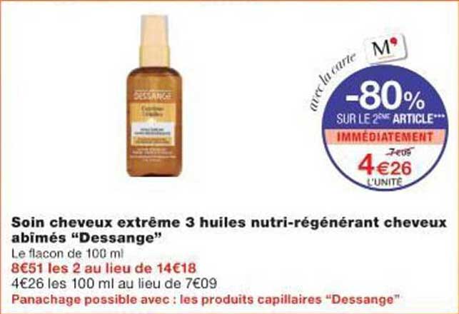 Soin cheveux extrême 3 huiles nutri-régénérant cheveux abîmés “Dessange”