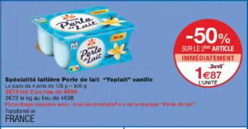 Spécialité laitière Perle de lait "Yoplait" vanille