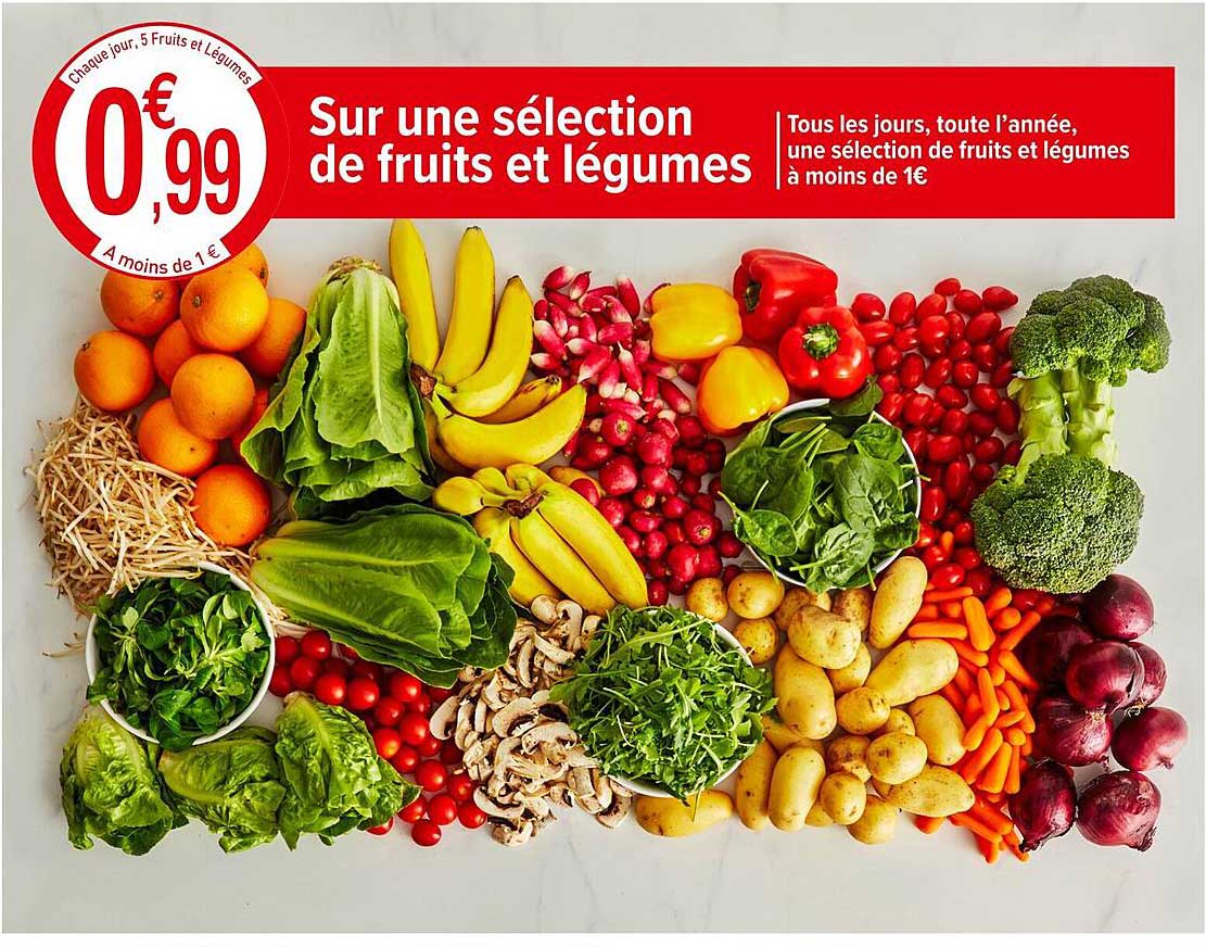 Sur une sélection de fruits et légumes