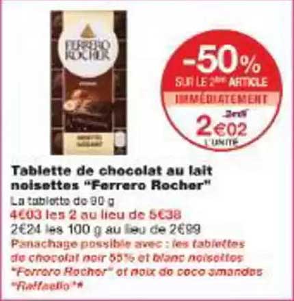 Tablette de chocolat au lait noisettes "Ferrero Rocher"