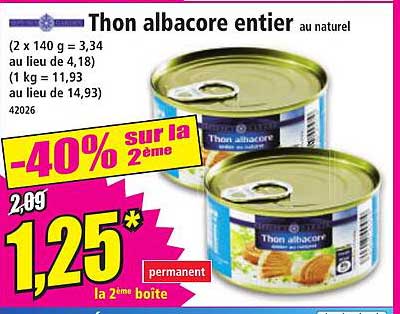 Thon albacore entier au naturel