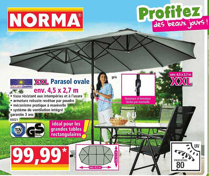 XXL Parasol ovale env. 4,5 x 2,7 m