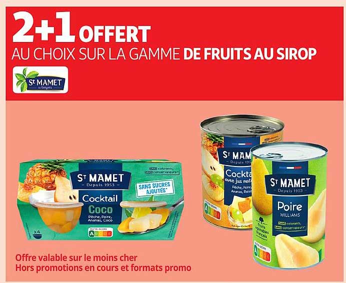 2+1 OFFERT AU CHOIX SUR LA GAMME DE FRUITS AU SIROP