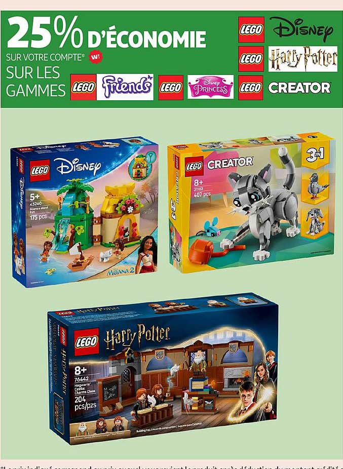 25% d'économie sur votre compte sur les gammes LEGO Friends, LEGO Disney Princess, LEGO Creator et Harry Potter