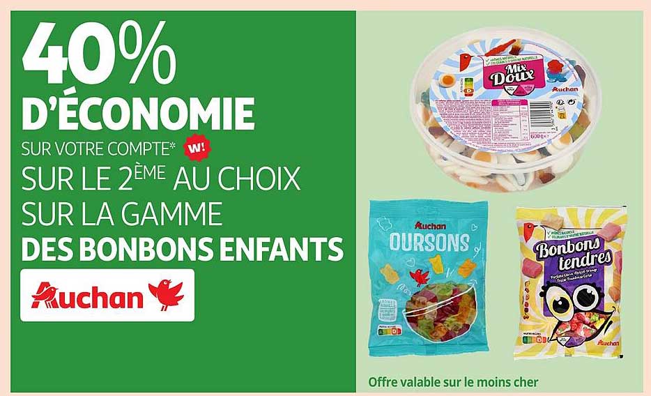 40% d’économie sur le 2ème au choix sur la gamme des bonbons enfants