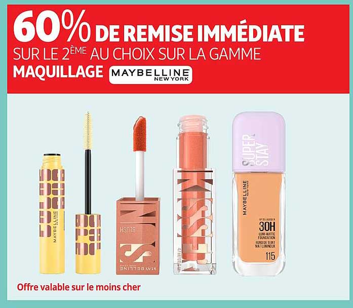 60% DE REMISE IMMÉDIATE SUR LE 2EME AU CHOIX SUR LA GAMME MAQUILLAGE MAYBELLINE NEW YORK