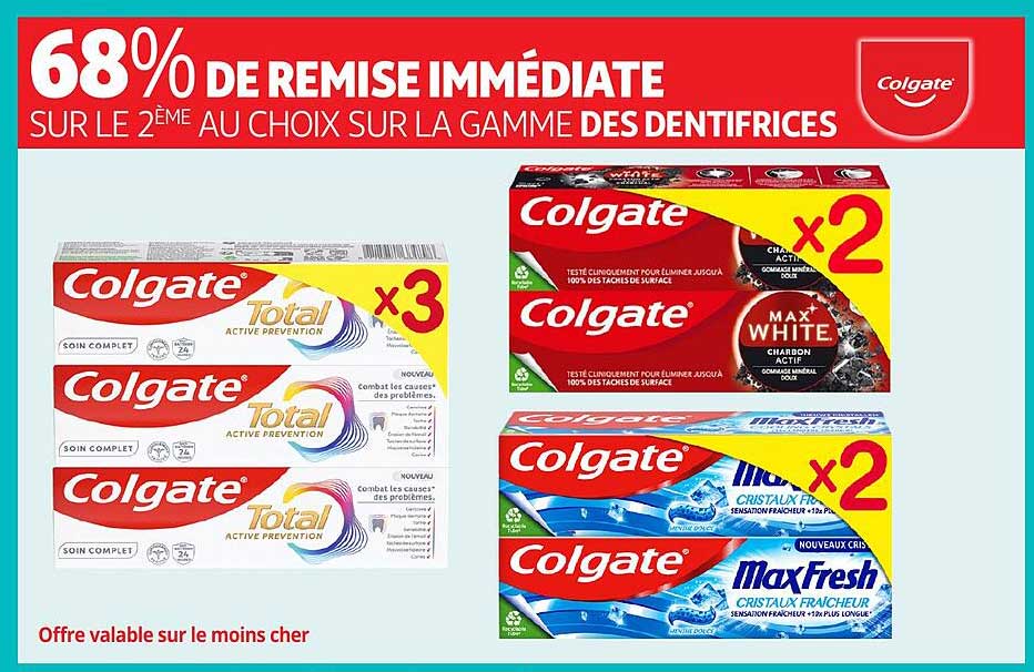 68% DE REMISE IMMÉDIATE SUR LE 2ème AU CHOIX SUR LA GAMME DES DENTIFRICES
