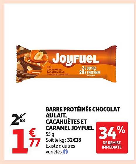BARRE PROTÉINÉE CHOCOLAT AU LAIT, CACAHUÈTES ET CARAMEL JOYFUEL