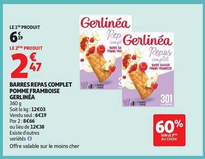 BARRES REPAS COMPLET POMME FRAMBOISE GERLINÉA