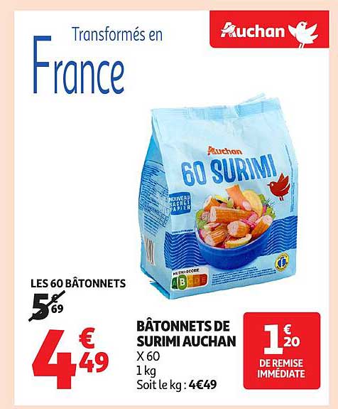 BÂTONNETS DE SURIMI AUCHAN X 60