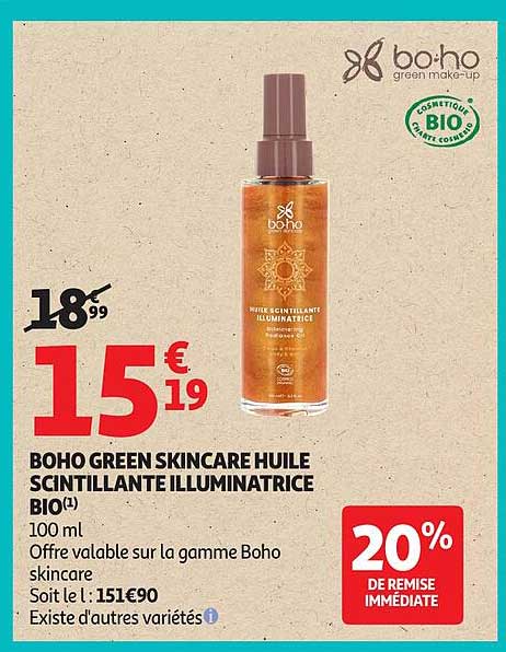 BOHO GREEN SKINCARE HUILE SCINTILLANTE ILLUMINATRICE BIO