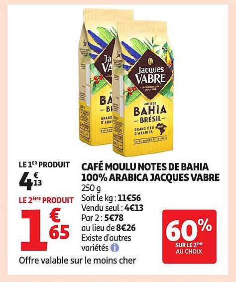 CAFE MOULU NOTES DE BAHIA 100% ARABICA JACQUES VABRE