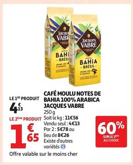 CAFE MOULU NOTES DE BAHIA 100% ARABICA JACQUES VABRE