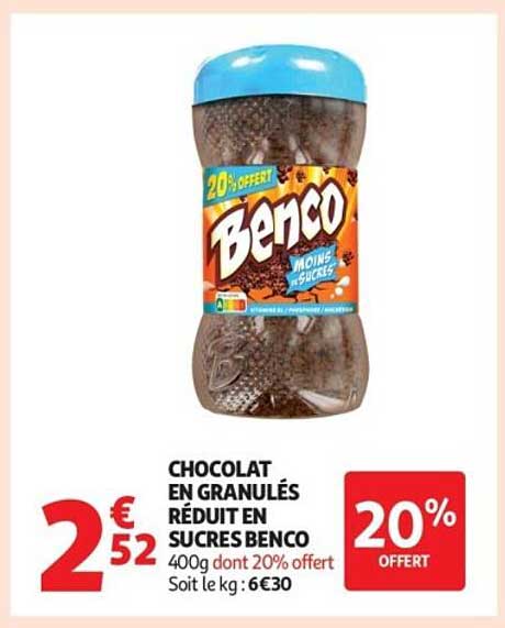 CHOCOLAT EN GRANULÉS RÉDUIT EN SUCRES BENCO