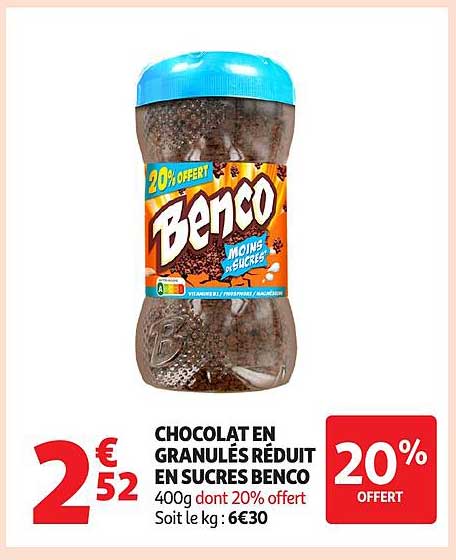 CHOCOLAT EN GRANULÉS RÉDUIT EN SUCRES BENCO