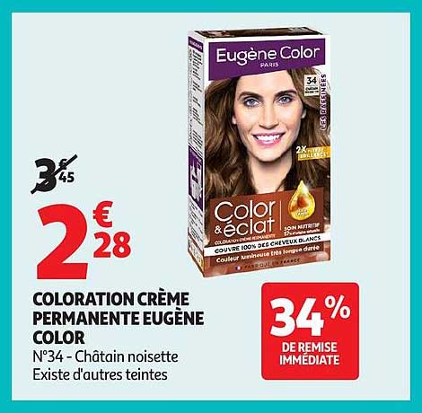 COLORATION CRÈME PERMANENTE EUGÈNE COLOR N°34 - Châtain noisette