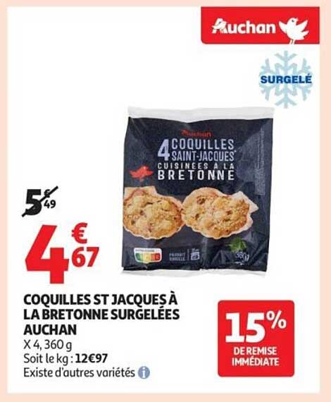 COQUILLES ST JACQUES À LA BRETONNE SURGELÉES AUCHAN