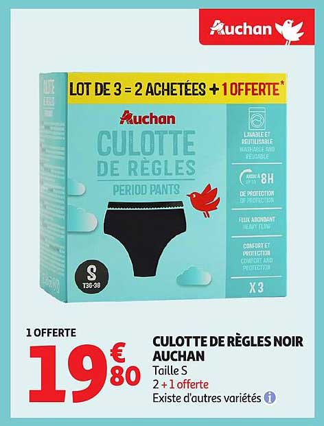 CULOTTE DE RÈGLES NOIR AUCHAN
