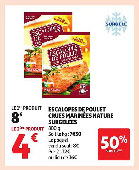 ESCALOPES DE POULET CRUES MARINÉES NATURE SURGELÉES