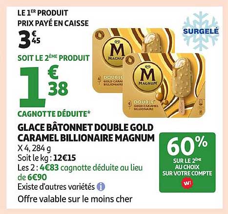 GLACE BÂTONNET DOUBLE GOLD CARAMEL BILLIONAIRE MAGNUM