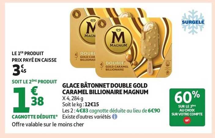 GLACE BÂTONNET DOUBLE GOLD CARAMEL BILLIONAIRE MAGNUM