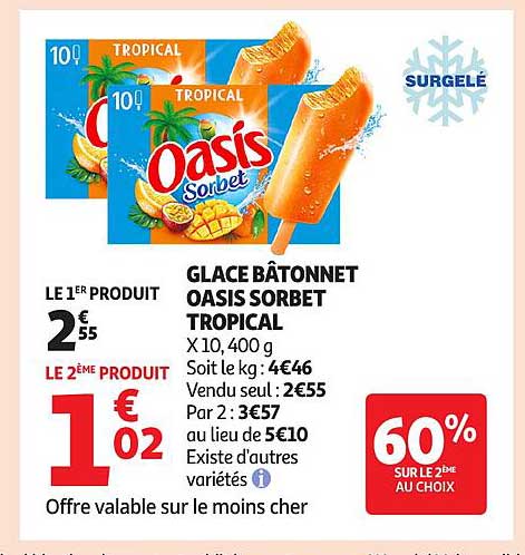 GLACE BÂTONNET OASIS SORBET TROPICAL